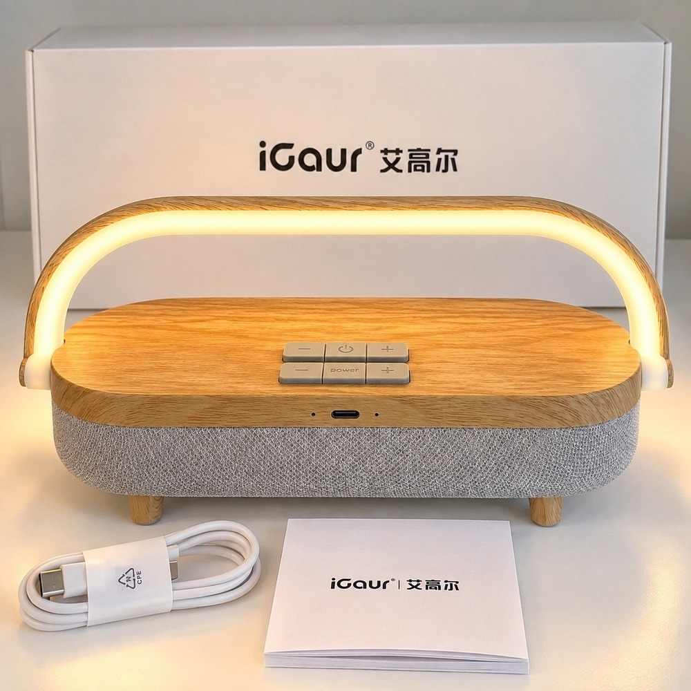iGaur XG21008 Wireless Charger Bluetooth Speaker LED Bedside Lamp New